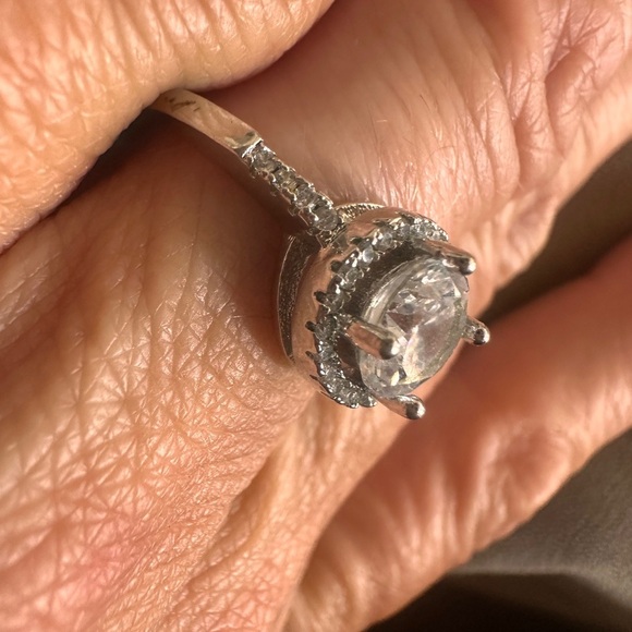 Halo CZ Engagement Ring Size 7 Sterling Silver Sparkly Bridal Travel Wedding - Picture 2 of 10